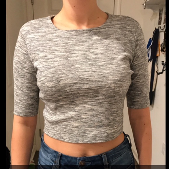 Cropped Heather Grey Zipper Top - Picture 1 of 2